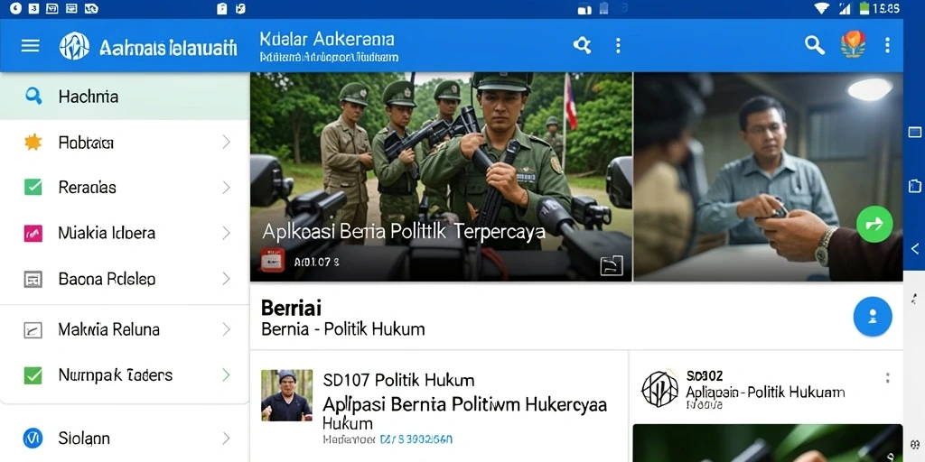 Antarmuka aplikasi SD107 menampilkan berita dan analisis politik hukum.