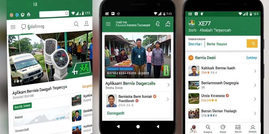 Antarmuka pengguna XE77 yang bersih dan informatif untuk berita daerah.