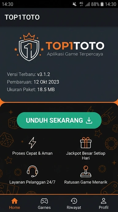 Tampilan halaman APK top1toto