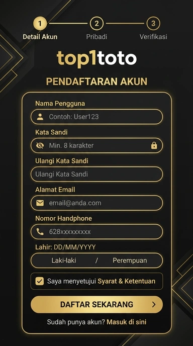 Tampilan halaman daftar top1toto